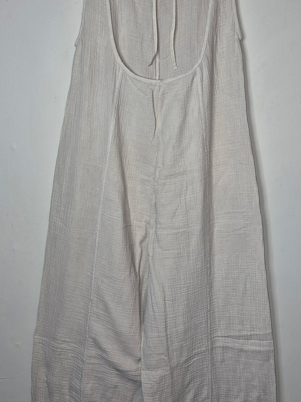 Zenana Double Gauze Washed Wide Leg Overalls Patch Pockets Sand Beige - Picture 2 of 8